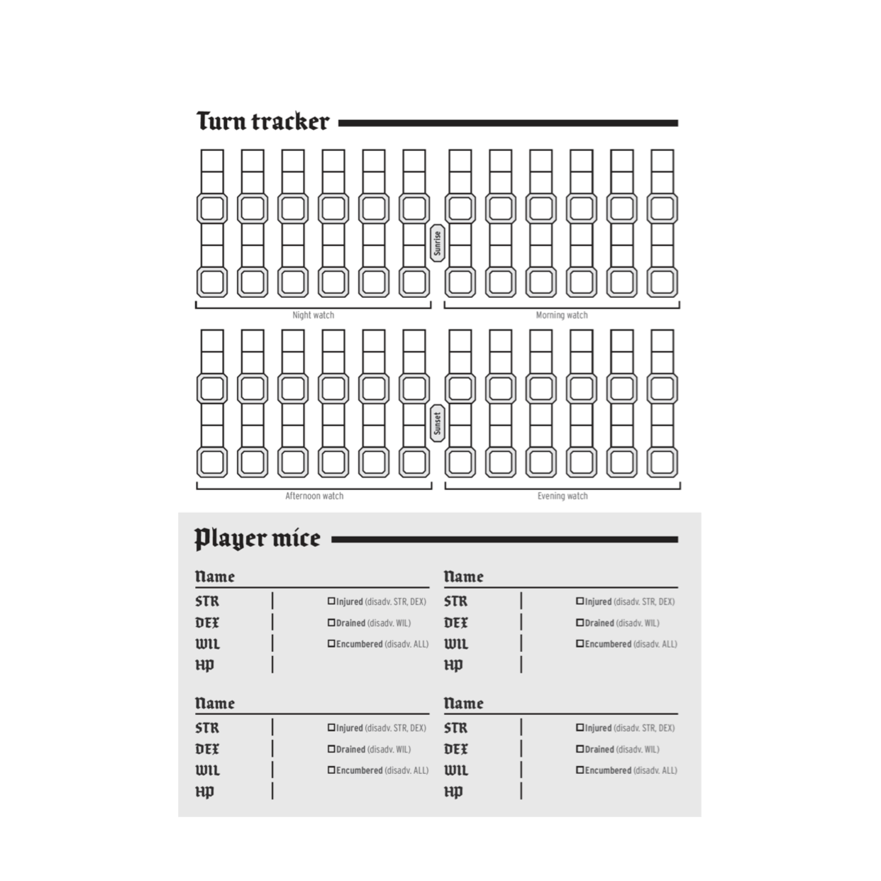 Mausritter: GM Sheet